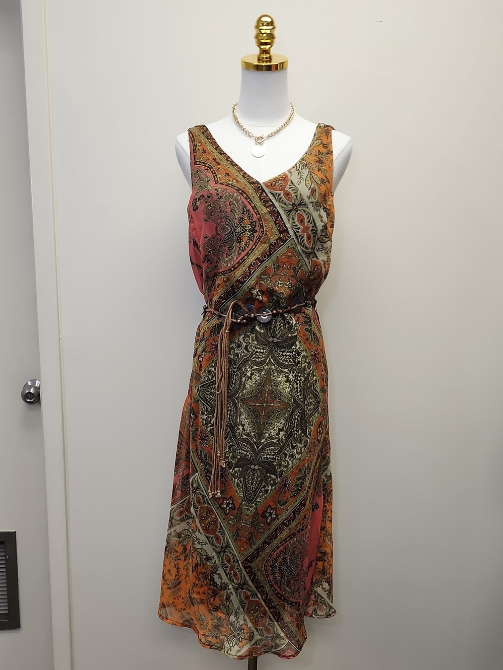 Kari New York Paisley Wrap Midi Dress Sleeveless Size 14